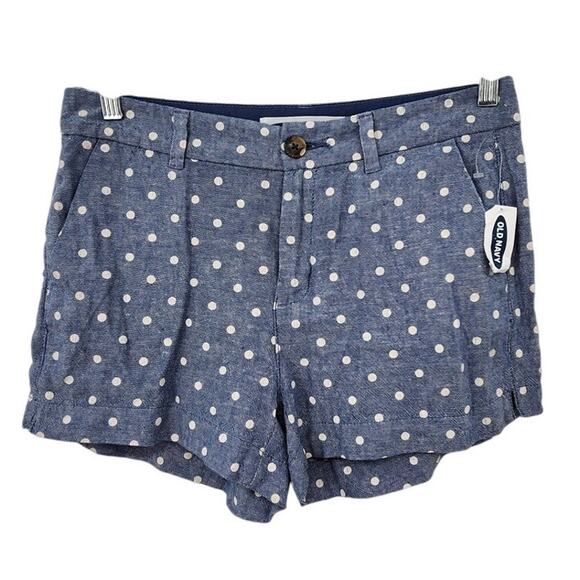 New NWT Old Navy Linen Blend Blue White Polka Dot Shorts Size‎ 4 - Picture 1 of 8